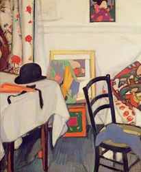 Innenraum mit japanischem Fächer, ca. 1915